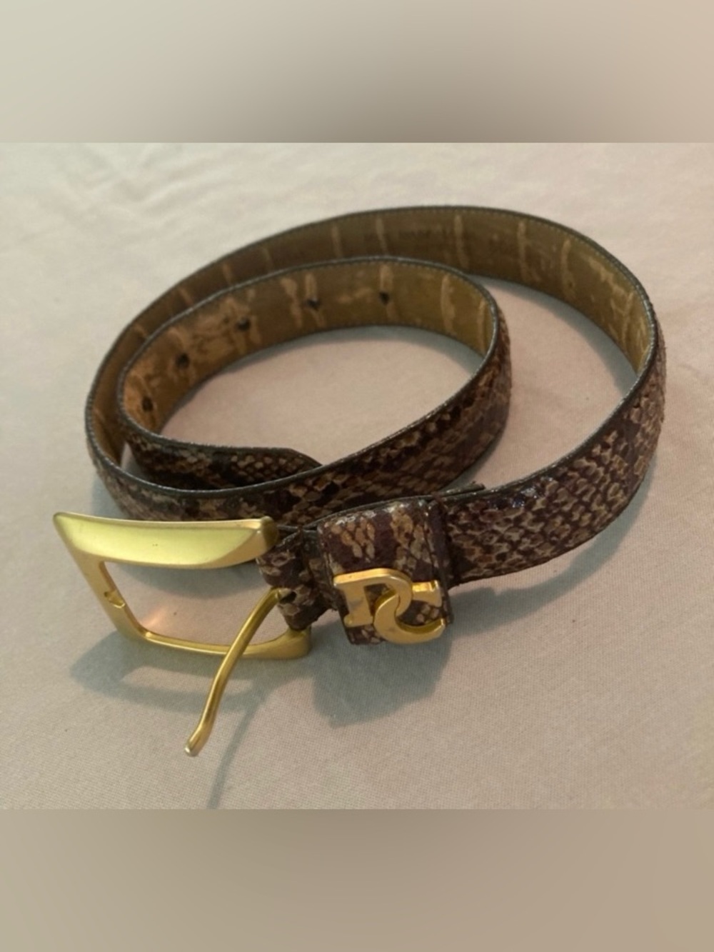 Gold Buckle Brown Snake-Print Women's Leather Belt Size Small